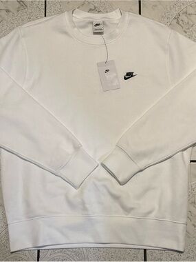 New Nike Sportswear Club Fleece Crew Sweatshirt White Mens Size Large FN3886-100